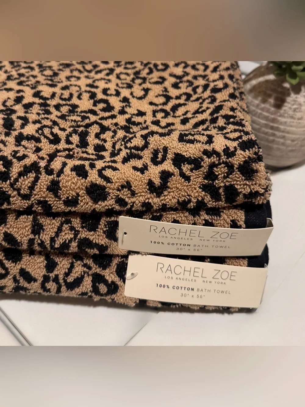 2 Pc Rachel Zoe Bath Towel Set Leopard Cheetah Reversible Beautiful